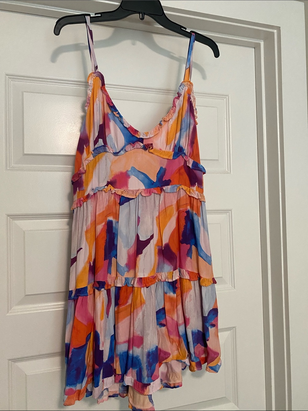 French Connection Multicolor Abstract Print Tiered Mini Dress